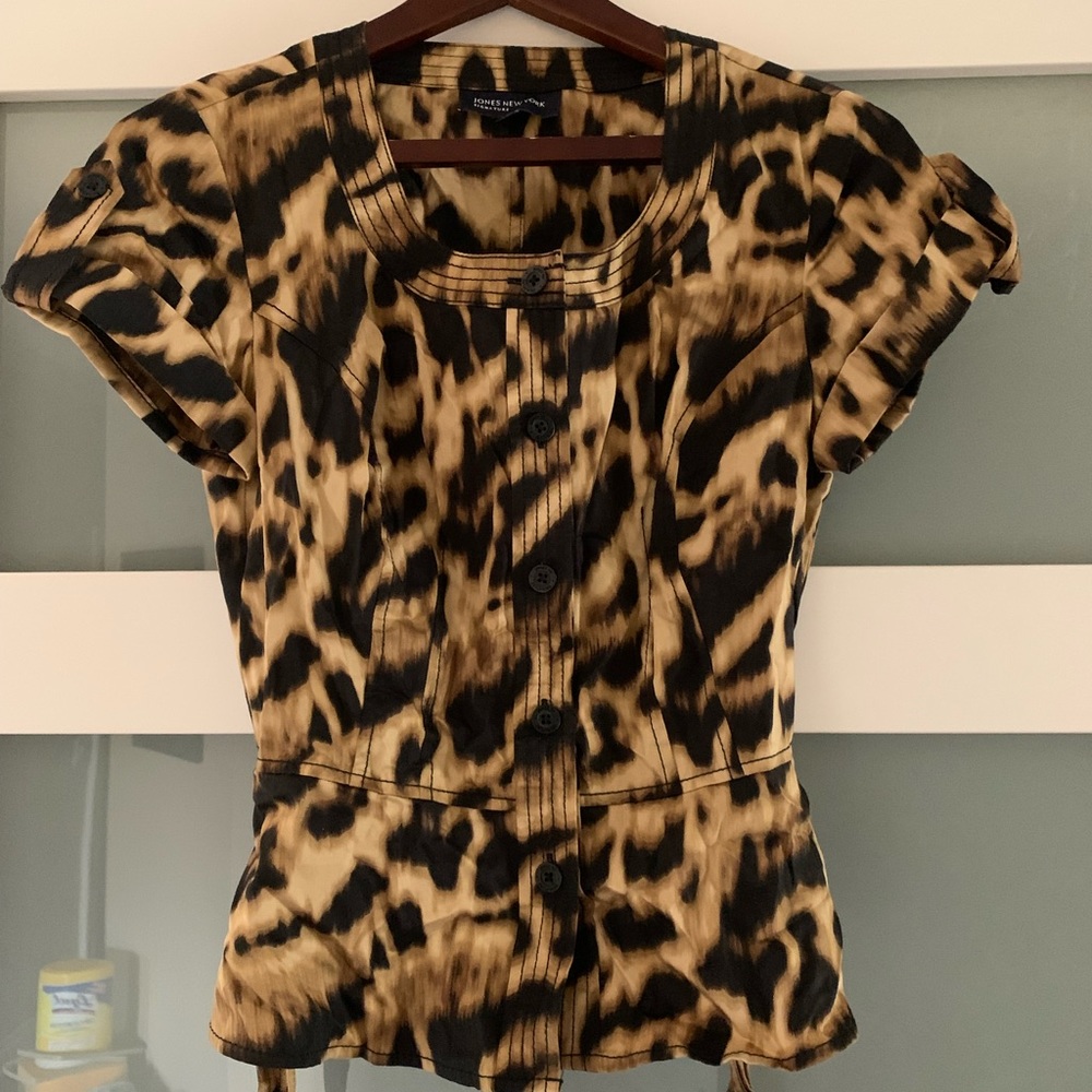Jones New York Signature Leopard Print Blouse, Small
